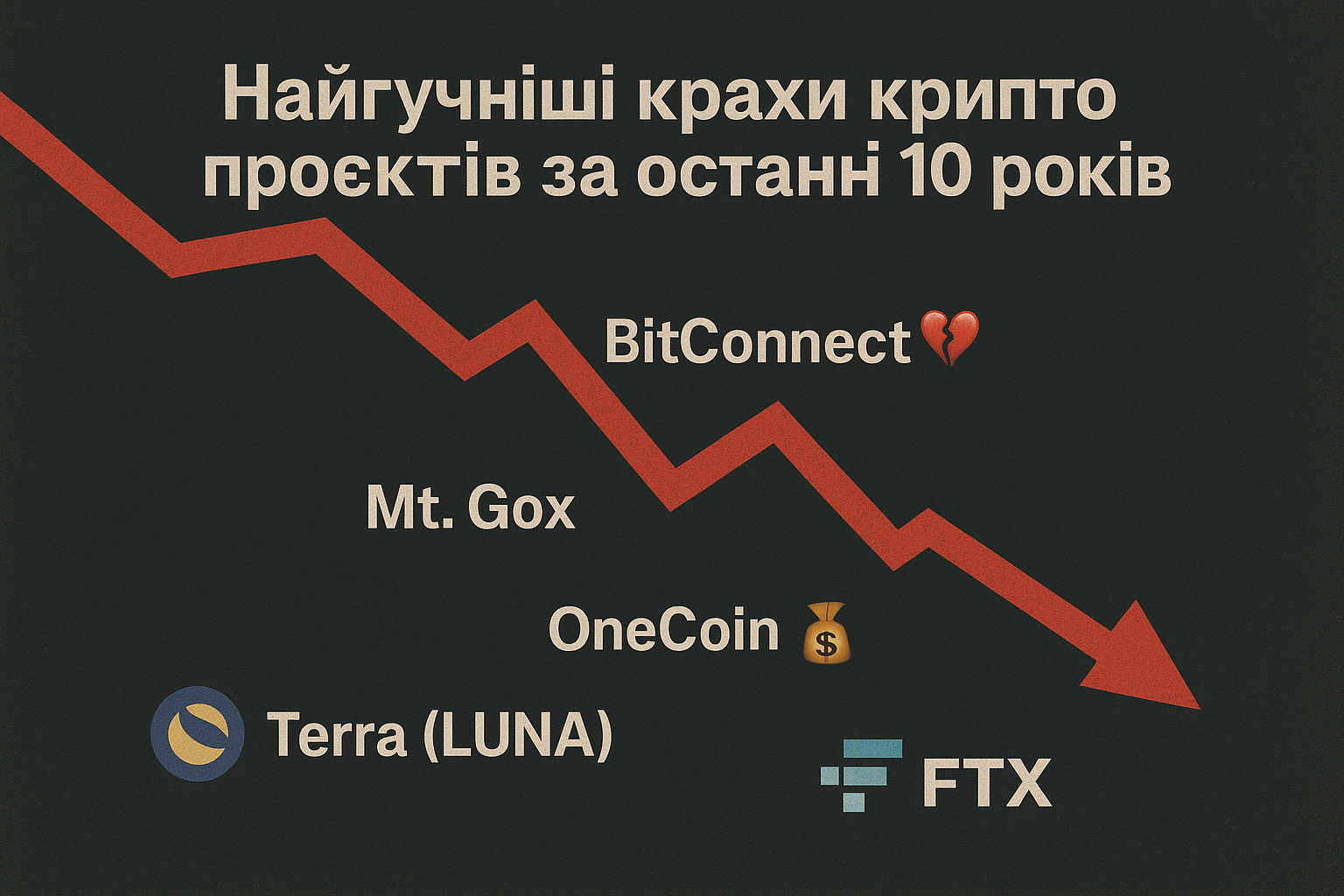 Детальніше про статтю Найгучніші крахи криптопроєктів за останні 10 років